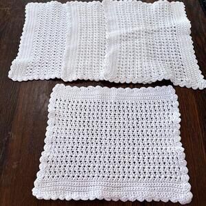Set Of 4 Handmade Crocheted Placemats White Scalloped Cottagecore Boho Farm